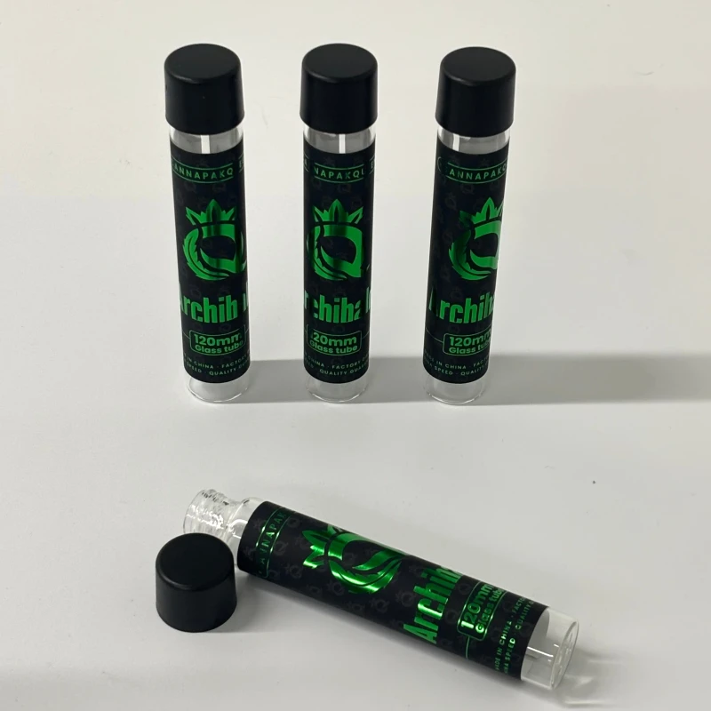 120mm Screw Top Glass Tube Child Proof Cap Custom Airtight Moon Rock Herbal Wraps Cone Packaging Tubes with Label
