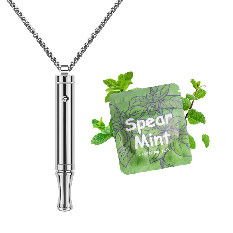 Adjustable Airflow Control Brushed Stainless Steel Deep Breathing Tool Mindful Pendant for Stress Relief No Nicotine