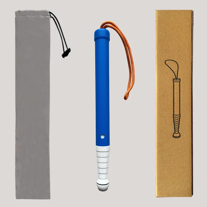 Blue Anti Slip Handle Telescopic Stick Bold Font Walking Aid for the Blind Metal Tip for Travel Outdoor Activities