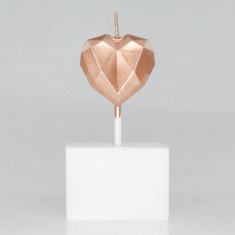 Colorful Diamond Cut Heart Cake Topper Candle for Birthday Party Decor