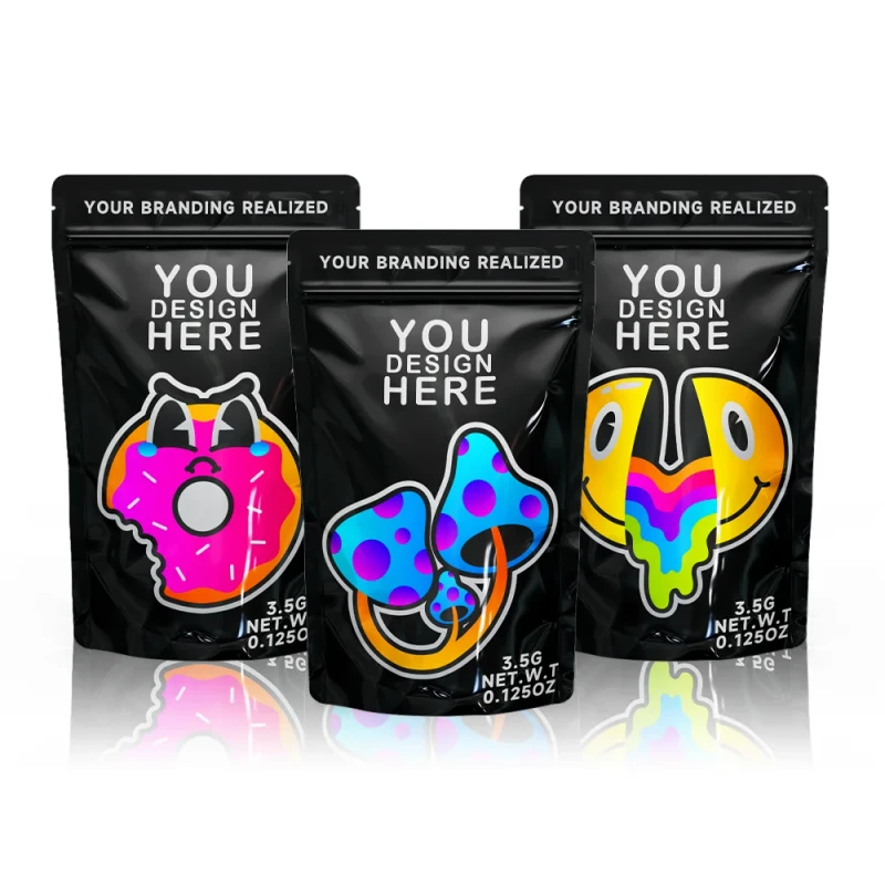 New Custom Printed 3.5g Baggies Aluminum Foil Plastic Stand Up Pouch Smell Proof Packaging Ziplock Mylar Bags
