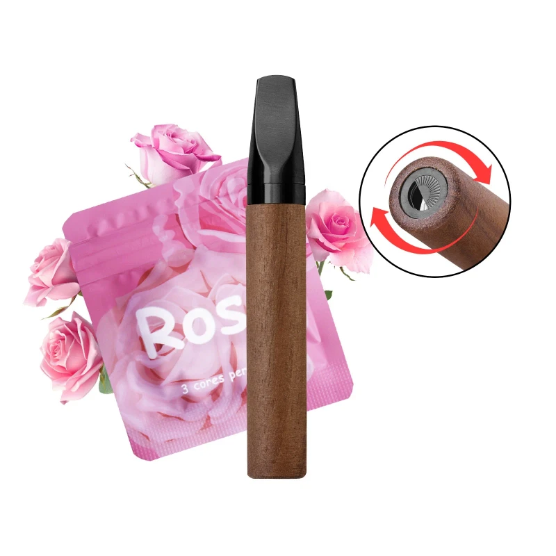 Dark Wood Handheld Breathing Stick Rose Aromatherapy Cores Adjustable Airflow Rotatable Base Quit Smoking Aid Stress Tool