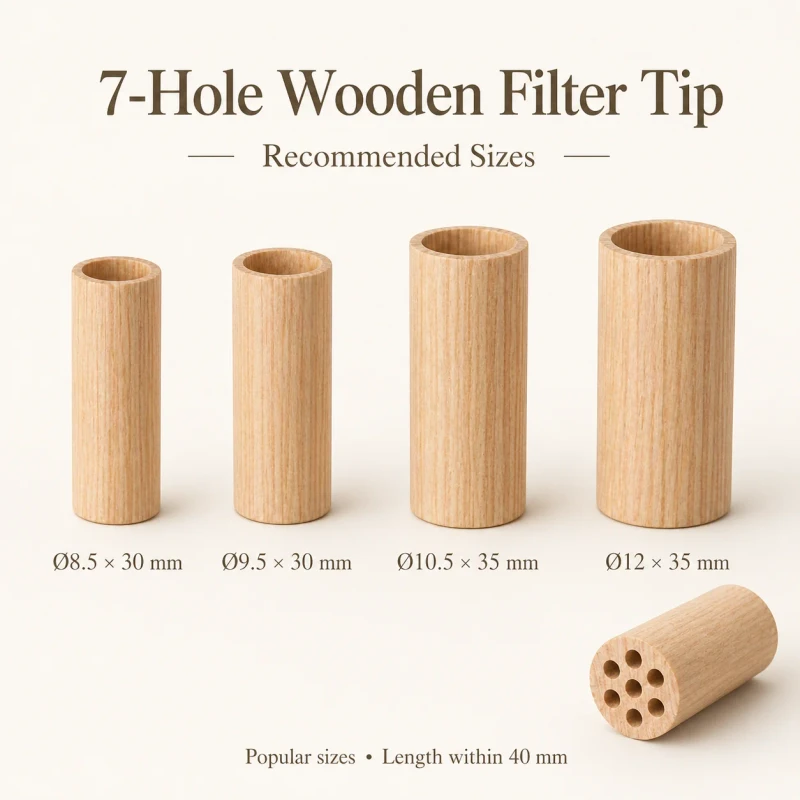 Factory Custom Logo Smoking Cigarette Filter Tip 12mm Wood Rolling Tips 7 Holes Honeycomb Wooden Filter Tip