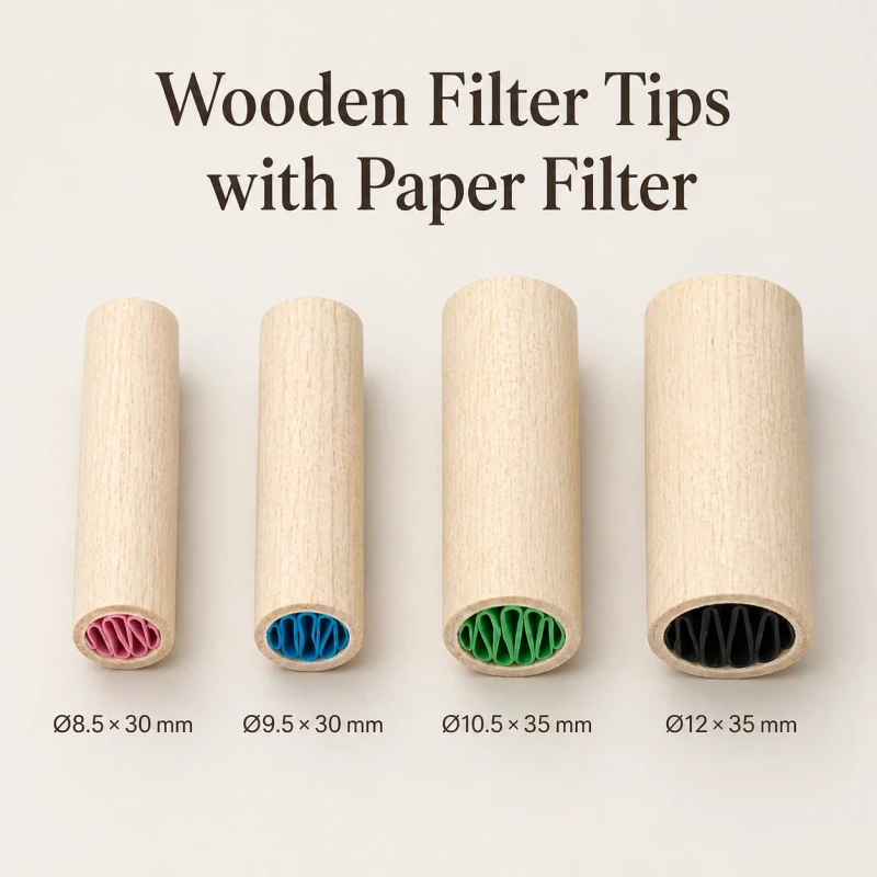 Factory Price Perforated Wooden Filter Tips Custom Smoking Tip 8mm 10mm 12mm Wood Rolling Tips with Paper Filter