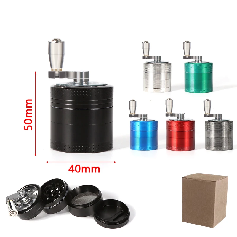 Futeng 40mm Metal Herb Grinder with Handle Tobacco Spice Grinder Low MOQ Custom logo 4 Layer Grinders Smoking