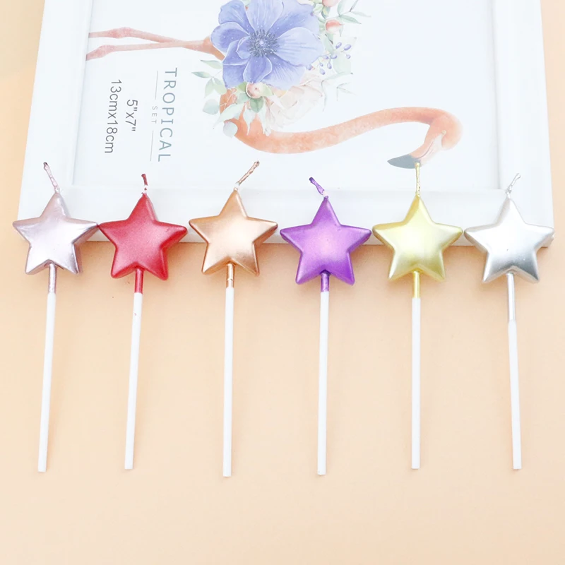 Glitter Star Shaped Cake Candles Multi-color Birthday Cake Toppers for Kids Party Decorations