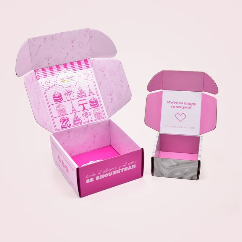 Low MOQ Corrugated Recyclable Logo Pink Paper Shipping Boxes for Small Business for Gift Packaging Shoes Clothes 2cm Thickness