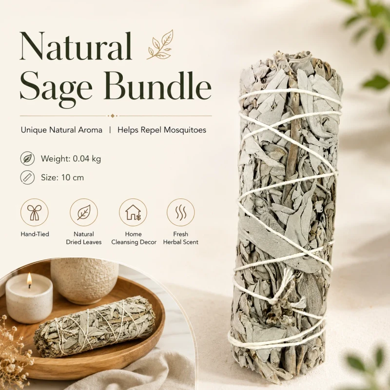 Natural Dried Sage Bundle 10cm Hand Tied Herbal Smudge Stick with Fresh Aroma for Home and Outdoor Use
