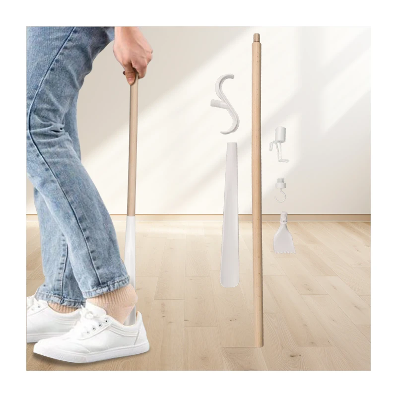 Plastic Dressing Stick for Elderly with Zipper Puller and Sock Remover Tool Aid Lightweight Eco Friendly