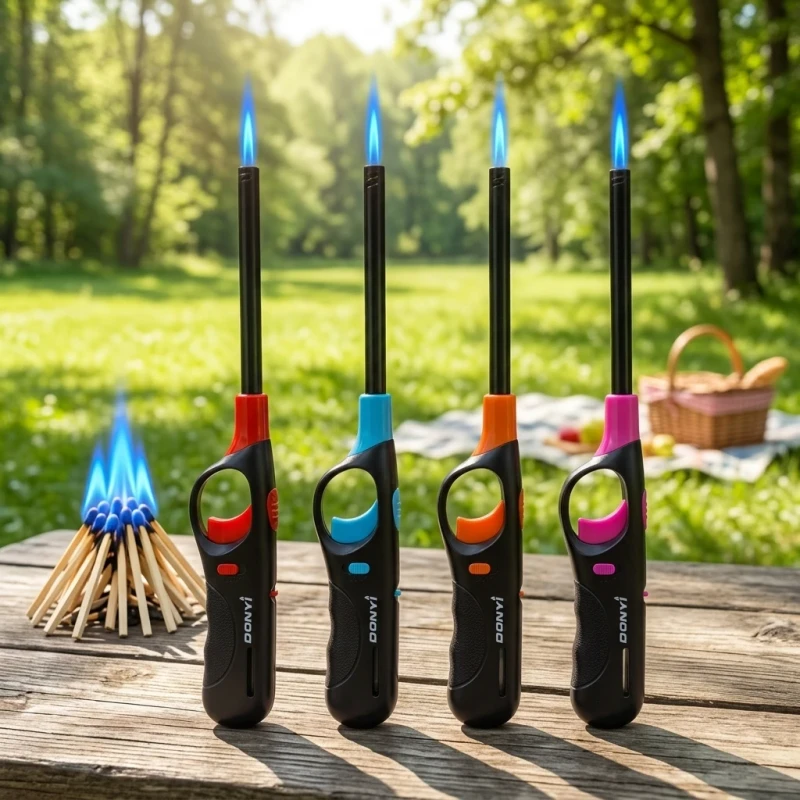 Portable Electric Turbo Flame Lighter Butane Kitchen Lighter Cute Candle BBQ Kitchen Stove Refillable for Camping