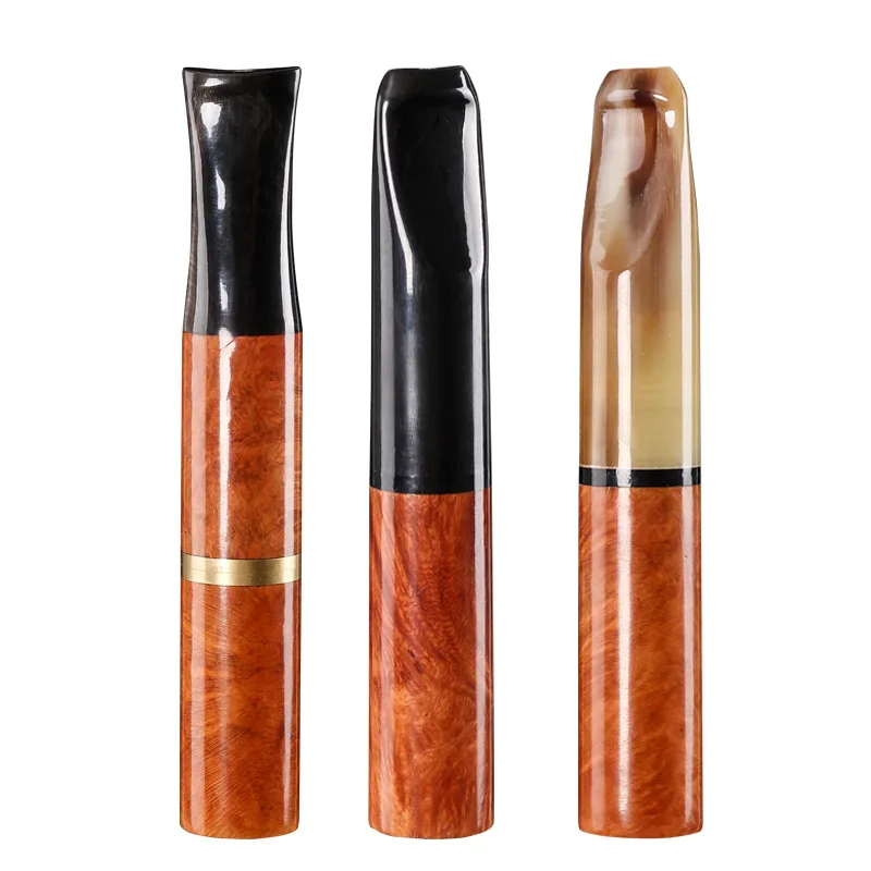 Reusable Briar Wood Smoking Mouthpiece Holder Detachable Cigarette Holder with Charcoal Filter for Normal Slim Size