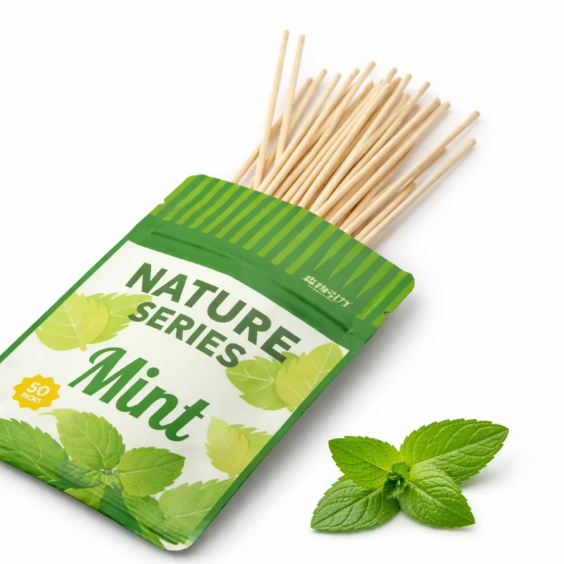Spearmint Toothpicks with Flavor Wood Custom Infused Aroma Mint Quit Smoking Sticks Aids Fruit Box with Zipper