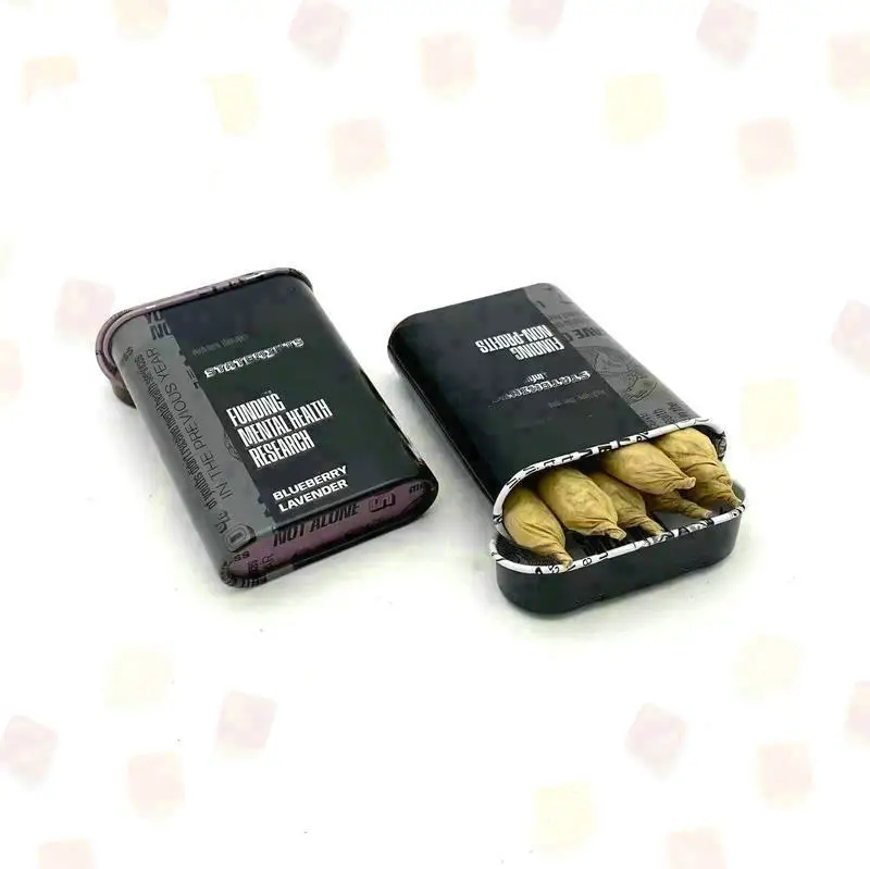 Standup Certified Child Resistant Hinged Rectangle Metal Tin Case Pre 5 Mini Rolls Metal Tin Packaging Factory Cost