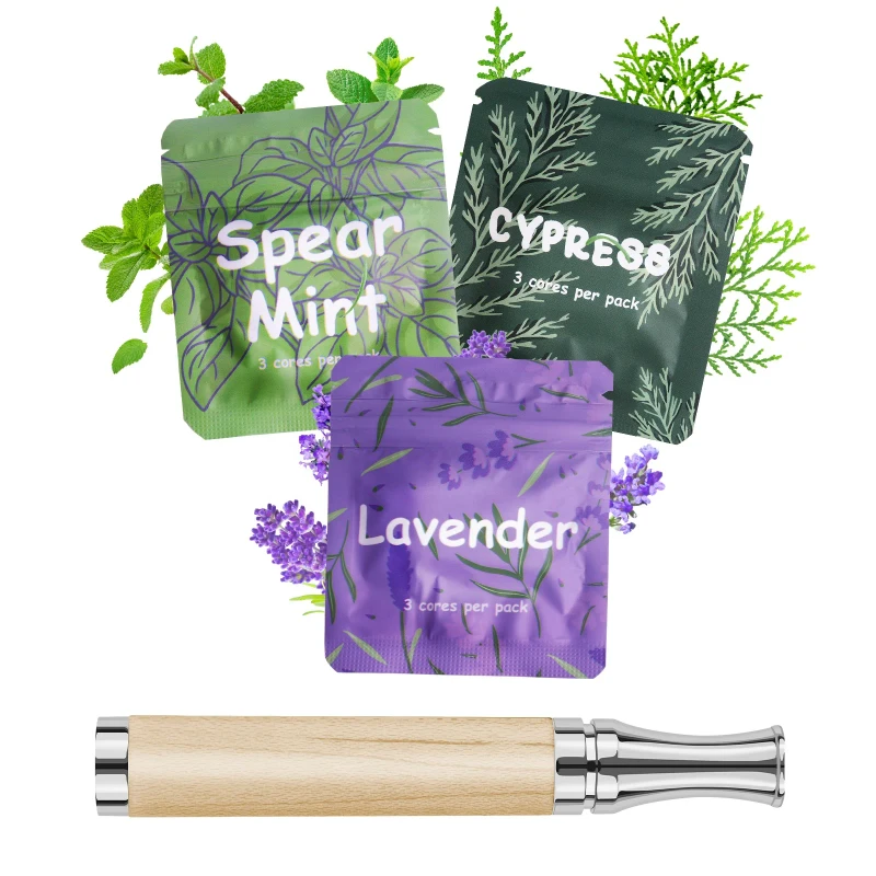 Stop Cravings Essential Oil Inhaler Beech Wood Round Mouthpiece Breathing Wand Pure Lavender Flavor for Home Office Use